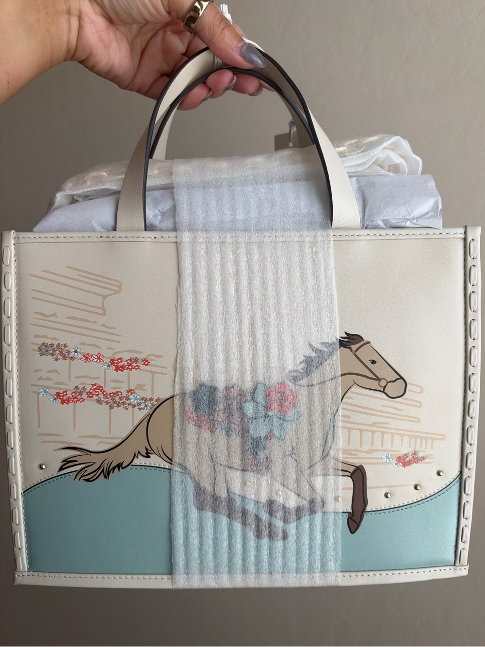Radley cream & Light Blue Horse Print Bag